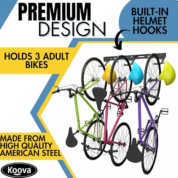 Koova Wall Mount Bike Rack | Steel Bike Mount | Adjustable Hangers | Easy Mount | USA Made