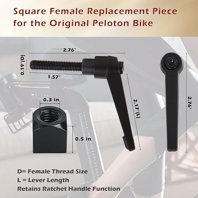 Exercise Bike Horizontal Seat Adjustment Lever and Square Nut Kit for Peloton Seat Lever Replacement Handle Parts
