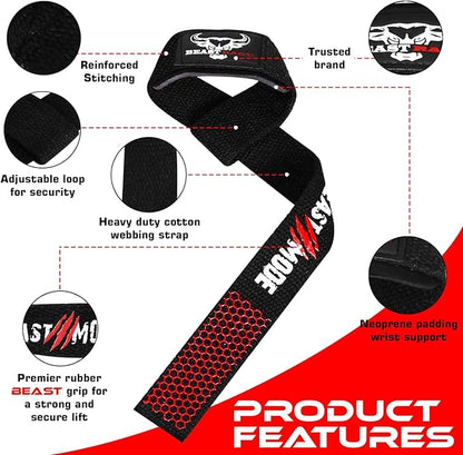 BEAST RAGE Lifting Straps for Weightlifting, Weight Lifting Straps Gym Power Workouts Lifting Wrist Straps Padded Cotton Men Women Support Lifters Deadlift Straps Hard Pull Exercise Straps