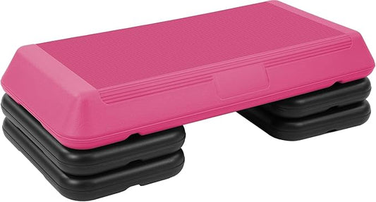 Step Aerobic Platform, Exercise Step with 5 levels Adjustable Height, 4 Stackable Risers, Fitness Training Workout Stepper for Home Gym, Cardio Strength, Multiple Options