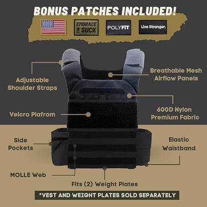 POLYFIT (Fortify) Weighted Vest for Strength and Endurance Training, Rucking, Fitness Workouts, Running, WODs