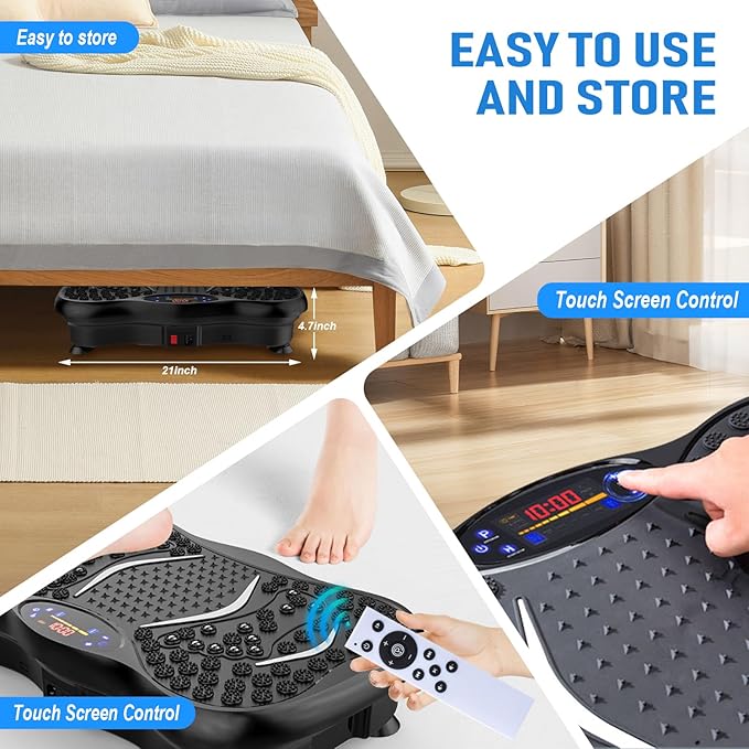 Vibration Plate Exercise Machine,Whole Body Workout Equipment for Weight Loss,Lymphatic Drainage Machine,Gyms Workout with Adjustable Speeds and Resistance Bands,Compact Vibration Platform for Home