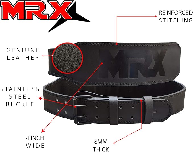 MRX Weight Lifting Belt Genuine Leather - 4 8mm Thick