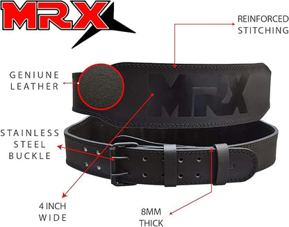 MRX Weight Lifting Belt Genuine Leather - 4 8mm Thick