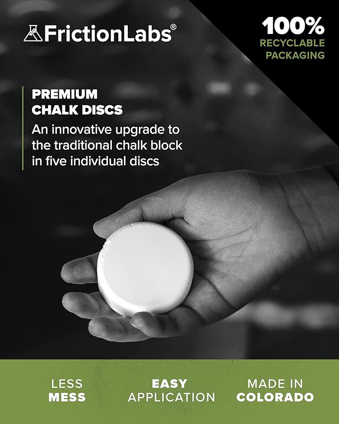 Friction Labs Chalk Discs - Premium Gym Chalk Blocks for Rock Climbing, Weight Lifting, Gymnastics, & Bowling - Moisture Absorbing Gym Chalk- 5 Individual 0.85oz Block Chalk Discs
