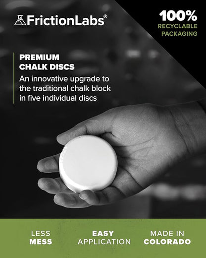 Friction Labs Chalk Discs - Premium Gym Chalk Blocks for Rock Climbing, Weight Lifting, Gymnastics, & Bowling - Moisture Absorbing Gym Chalk- 5 Individual 0.85oz Block Chalk Discs