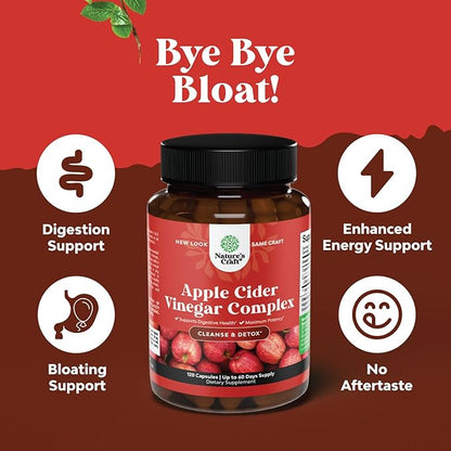 Cleansing Apple Cider Vinegar Capsules - ACV Cleanse and Detox Pills for Gut and Digestive Health with Slimming Cayenne - Extra Strength ACV Capsules for Gut Cleanse and Full Body Detox (60 Servings)