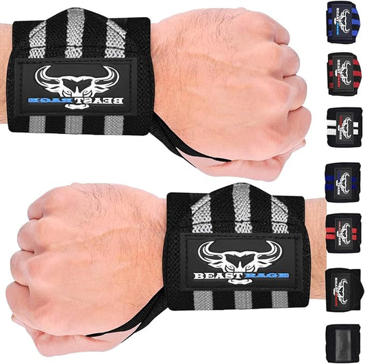 BEAST RAGE Wrist Wraps for Weightlifting - Adjustable Lifting Straps With Thumb Loop for Enhanced Gym Support, Powerlifting, Bodybuilding and Workout