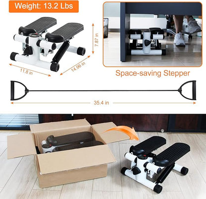 Mini Steppers for Exercise at Home, Stair Stepper with Resistance Bands Mini Stepper with 330LBS Loading Capacity, Hydraulic Fitness Stepper with LCD Monitor, Full Body Cardio Equipment