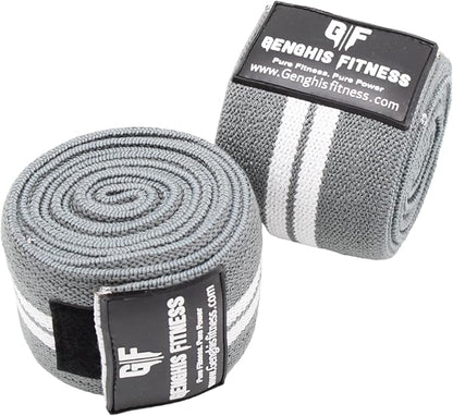 Genghisfitness 72" Weightlifting Knee Wraps Pair for Squats, Weightlifting, Powerlifting