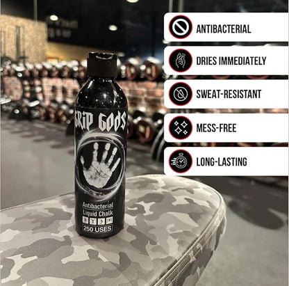 Grip Gods Liquid Chalk Combo Travel Bottle (50ML) & Refill Bottle (250ML) for Weight Lifting, Gym, Rock Climbing, Pole Grip, Gymnastics, Sports, and Workout Chalk., White