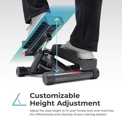 Sunny Health & Fitness Mini Stepper for Exercise at Home, Stair Step Workout Machine with Resistance Band, Fullbody Cardio, Upgraded Over 300lb Weight Capacity, Optional Free SunnyFit App Connection