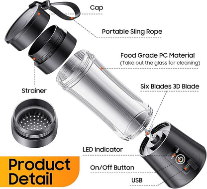 Cordless Personal Size Portable Blender - Blender Make Smoothies & Shakes, 12 Oz BAP Free Traveling Cup, Quickly Squeezed in Office/Picnic/Sprots