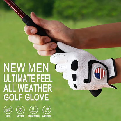 Amy Sport Golf Gloves Men Left Hand Right Handed Golfer 3 Pack with Ball Marker Soft Leather Weathersof Grip Mens Glove Size S M ML L XL XXL 3XL