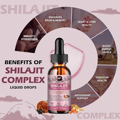 2Pack Shilajit Resin Liquid Drops | Pure Shilajit for Men Women with Ashwagandha, Turmeric, Ginseng, Chaga | 85+ Trace Minerals & Fulvic Acid Shilajit Complex | Boost Immunity & Energy - Non-GMO