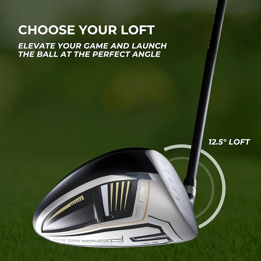 Speed Titanium Driver Golf Club, 10°, 11.5°, 12.5° Loft , Ultra Lightweight Graphite Shaft, Oversized Sweet Spot, Aerodynamic Design, USGA Conforming Mens Golf Driver + Deluxe Headcover