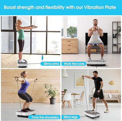 Vibration Plate Exercise Machine for Lymphatic Drainage,Softgym Power Vibrate Stand Shake Board 400 Lbs Capacity Whole Body Workout Waver with Fitness Resistance Bands Weight Loss Gifts for Women Men