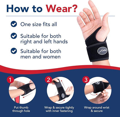 Premium Wrist Brace, Adjustable Hand Support Compression Wrist Wraps for wrist injuries, Arthritis, Tendonitis, Carpal Tunnel Wrist Support Brace Left Hand Right(Black Single)