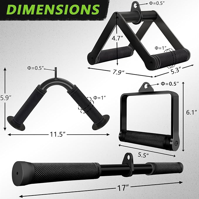 Tricep Press Down Bar, V Bar Cable Attachment, Steel with Non-Slip Rubber Grip (Black)
