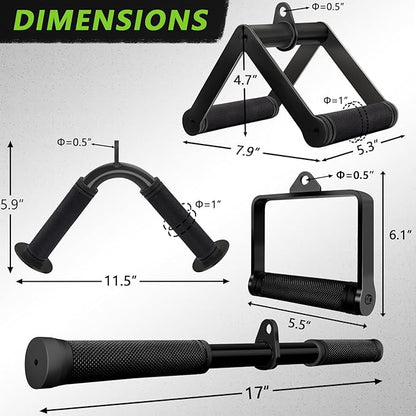 Tricep Press Down Bar, V Bar Cable Attachment, Steel with Non-Slip Rubber Grip (Black)