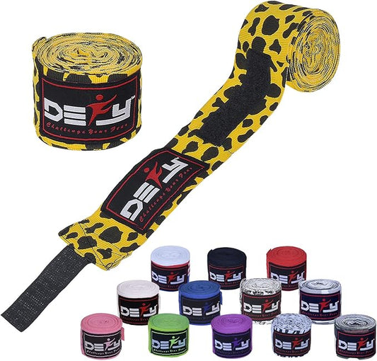 DEFY Professional 180 Inch Hand Wraps for Boxing Muay Thai MMA Elastic Bandages for Men & Women -Pair