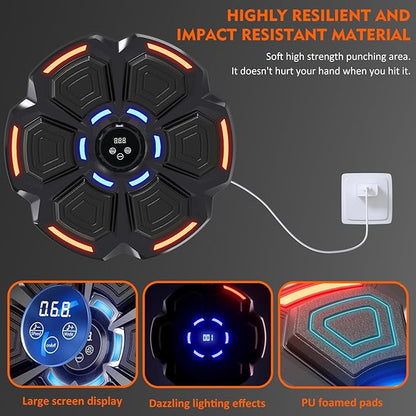 snawowo Music Boxing Machine for Adults - 9 Modes & 9 Speeds, Bluetooth Music Punching Machine with Gloves, Electronic LED Boxing Training Equipment Wall Mounted, Home Indoor Workout Trainer Equipment