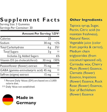 RESCUE Bach Plus Mood & Stress Support Gummies, Daytime Dietary Supplement with Passionflower, GABA, Saffron & Vitamin D, Natural Orange Flavor, Vegan & Gluten-Free, 3 Pack, 180 Count Total