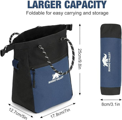 Rhino Valley Chalk Bag for Rock Climbing, No Leak Magnetic Climbing Chalk Bag with Handle, Climbing Chalk Bucket Gear with Adjustable Belt Zipper Pockets for Cross Fit, Weight Lifting