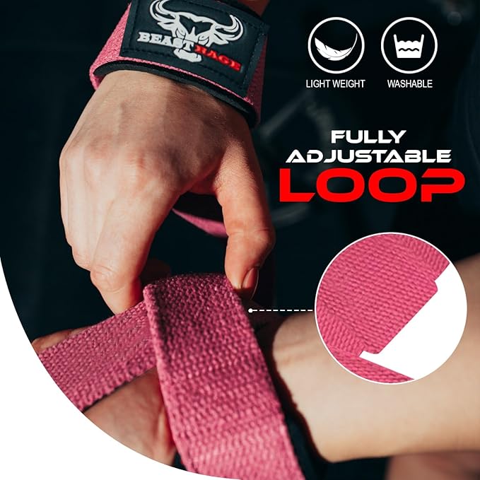 BEAST RAGE Lifting Straps for Weightlifting, Weight Lifting Straps Gym Power Workouts Lifting Wrist Straps Padded Cotton Men Women Support Lifters Deadlift Straps Hard Pull Exercise Straps