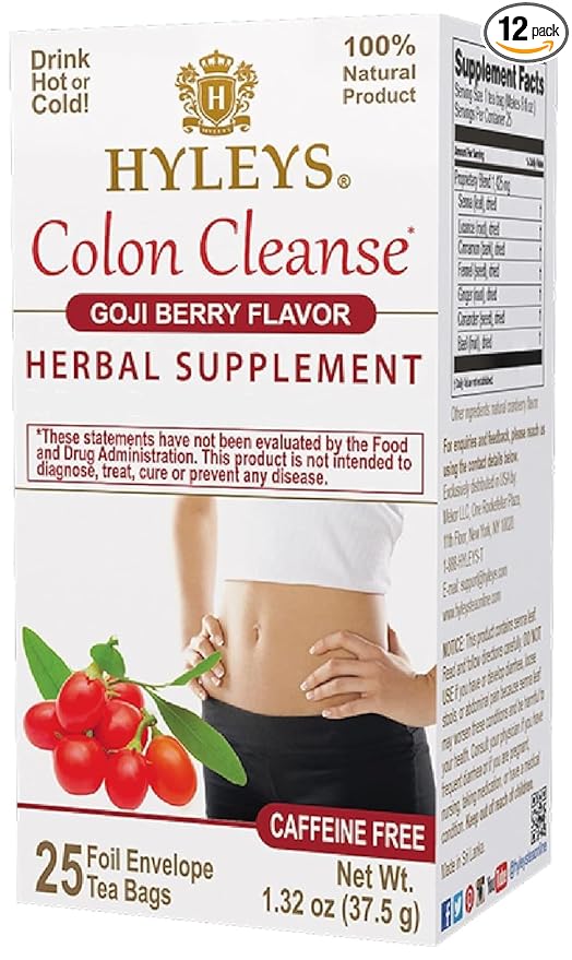 Hyleys Colon Cleanse Tea Goji Berry Flavor - 25 Tea Bags (12 Pack - 300 Tea Bags Total)