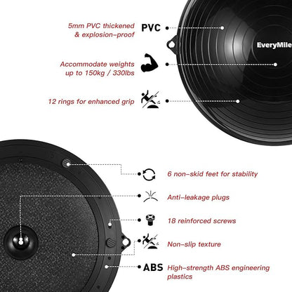 EVERYMILE Balance Ball Trainer with Resistance Bands & Pump Stability, 23.6 inch Yoga Exercise Ball for Home Gym Core Training Anti-Skid Surface