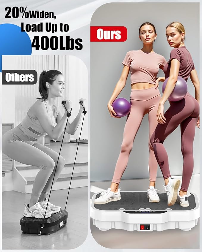 Vibration Plate Exercise Machine, 8000 Vibrations/min Adjustable Fitness Platform, Whole Body Workout Extra Large Size Platform with 400 Lbs Capacity, Bluetooth for Weight Loss, Women & Men