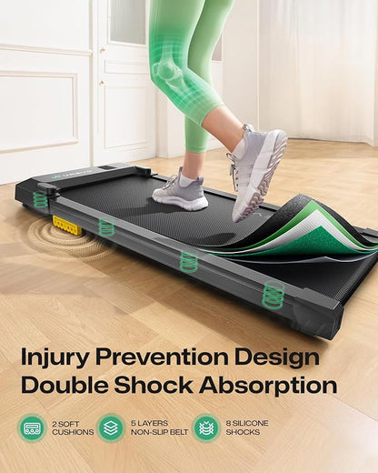 UREVO Smart Walking Pad, Compact Under Desk Treadmill with Double Shock Absorption, Quiet Operation, Workout APP with Track Insights and MIIT Mode, Plug and Play, Remote or APP Control for Home Office