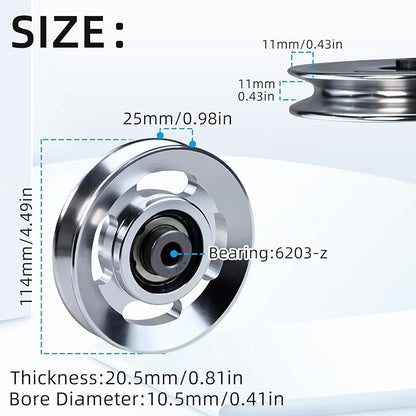 Flylin Aluminum Alloy Bearing Pulley Wheel, Universal Sliver Strength Training Equipment Pulley Wheel Gym Accessory, Fitness Pulley Wheel for Gym Equipment Part Cable Merchine