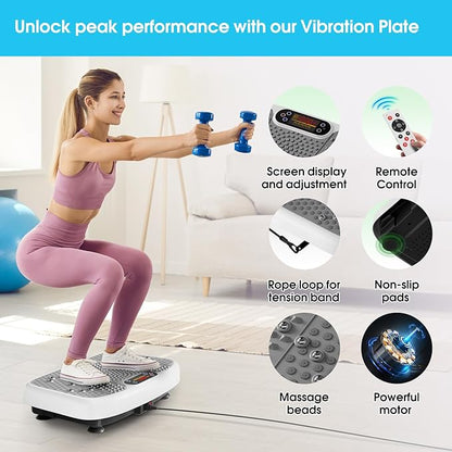 Vibration Plate Exercise Machine for Lymphatic Drainage,Softgym Power Vibrate Stand Shake Board 400 Lbs Capacity Whole Body Workout Waver with Fitness Resistance Bands Weight Loss Gifts for Women Men