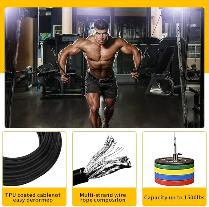 Fitness Gym Replacement Cable Fitness Pulley Cable,Heavy Duty 5mm Steel Wire Rope for Home Gym Cable Pulley Machine Accessories