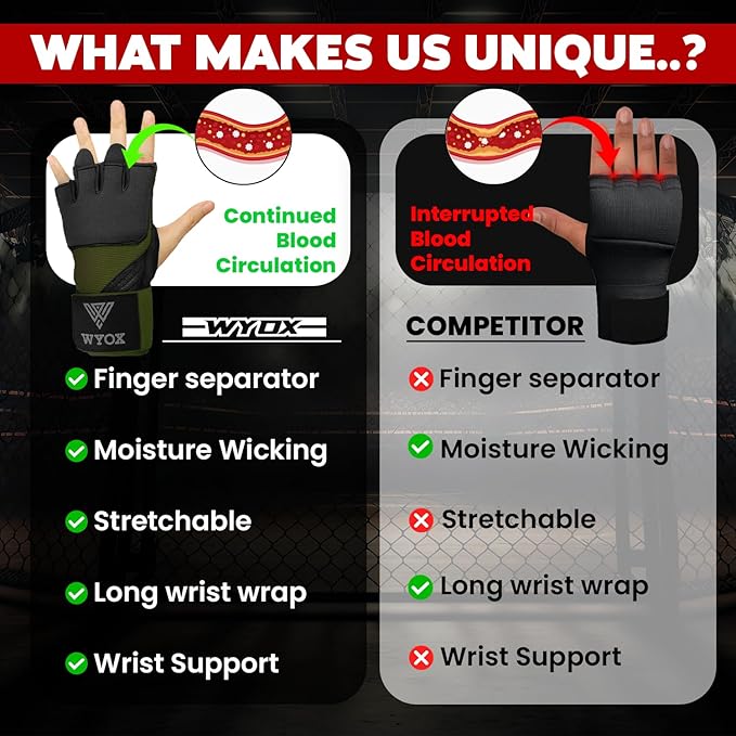 WYOX Gel Boxing Hand Wraps Inner Gloves for Men & Women, 80cm Quick Wrist Straps, Padded Knuckle Protection for Muay Thai Kickboxing, Hand Wraps for Boxing & Martial Arts
