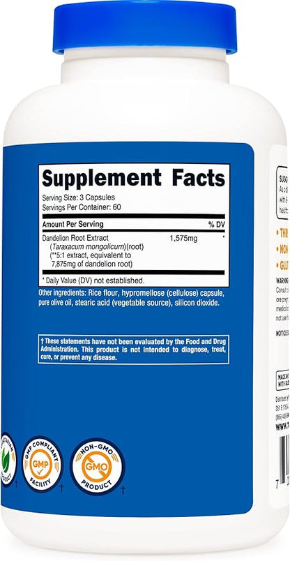 Nutricost Dandelion Root 525mg, 180 Capsules (2 Bottles) - 1575mg Serving, Non-GMO, Gluten Free