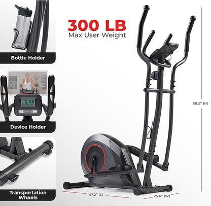 Sunny Health & Fitness 2-in-1 Smart Upright Elliptical Full-Body Exerciser w/Pulse Sensors, Home Cross-Training Cardio Workout Machine, Free SunnyFit App Bluetooth Link, Optional Long Stride Length