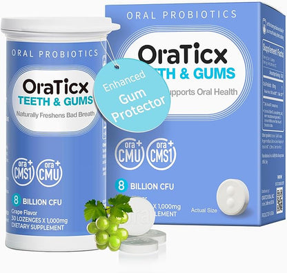 Teeth & Gums Dental Probiotic, Naturally Supports Oral Health and Immunity, Oral robiotics Supplement 8 Billion CFU, Grape Flavor, 30 Lozenges 2-Pack