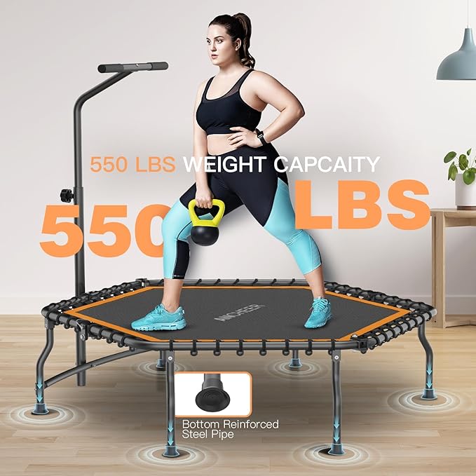 ANCHEER 50" Rebounder Trampoline for Adults With Bar, 550 LBS Mini Trampoline Quiet Exercise Bungee Jumping Cardio Trainer Workout