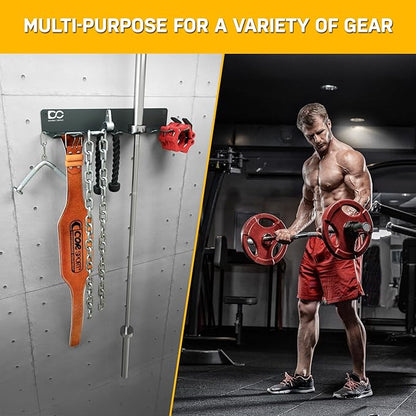 Double Circle Gym Equipment Storage Rack - Multi Purpose Gym Equipment Wall Rack Hanger for Pro Home Gym Storage for Exercise Bands, Barbell Bar, Jump Ropes, Chains, Lifting Belts (17" - Hooks)