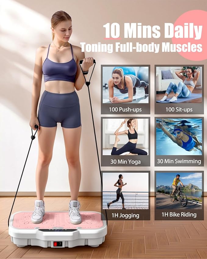 Vibration Plate Exercise Machine, 8000 Vibrations/min Adjustable Fitness Platform, Whole Body Workout Extra Large Size Platform with 400 Lbs Capacity, Bluetooth for Weight Loss, Women & Men