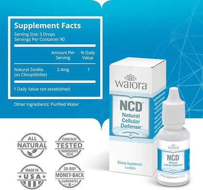 Waiora Natural Cellular Defense (NCD) Liquid Zeolite Drops, Clinoptilolite for Men & Women - Supplement for Immune, Healthy Gut Support, Cleanse, pH Balance (0.5oz Bottle, 4 ct – 360 serv)…