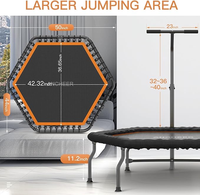 ANCHEER 50" Rebounder Trampoline for Adults With Bar, 550 LBS Mini Trampoline Quiet Exercise Bungee Jumping Cardio Trainer Workout