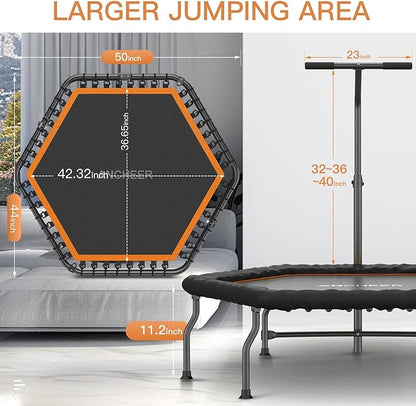 ANCHEER 50" Rebounder Trampoline for Adults With Bar, 550 LBS Mini Trampoline Quiet Exercise Bungee Jumping Cardio Trainer Workout