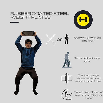 HulkFit 2-inch Rubber Coated Steel Weight Plates Set