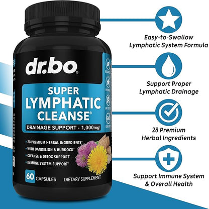 Lymphatic Drainage Supplements Pills - Lymphatic Support Total Herbal Cleanse Products with Echinacea, Ginger, Dandelion, Red Root & Red Clover Supplement - Lymph Node Detox Lymphatic System Drainage