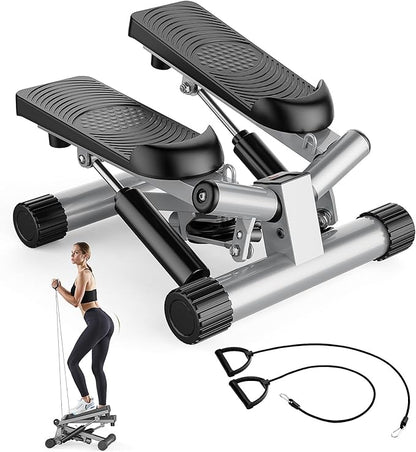 Sweetcrispy Mini Stair Steppers with Resistance Bands for Exercise at Home, Portable Exercise Twist Stepper Machine for Full Body Workout, 265LBS Capacity