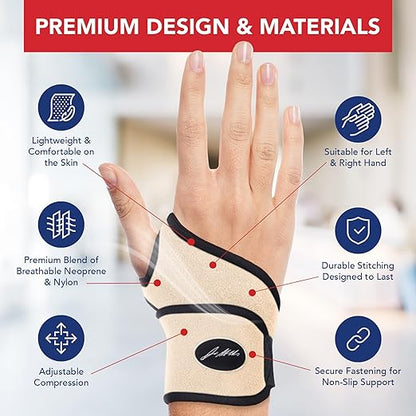 Doctor Developed Wrist Brace - Wrist wrap for Carpal Tunnel Arthritis,Tendonitis, Hand Support - Ideal for Fitness, Weightlifting - Handbook included (Nude, 2 Pack)